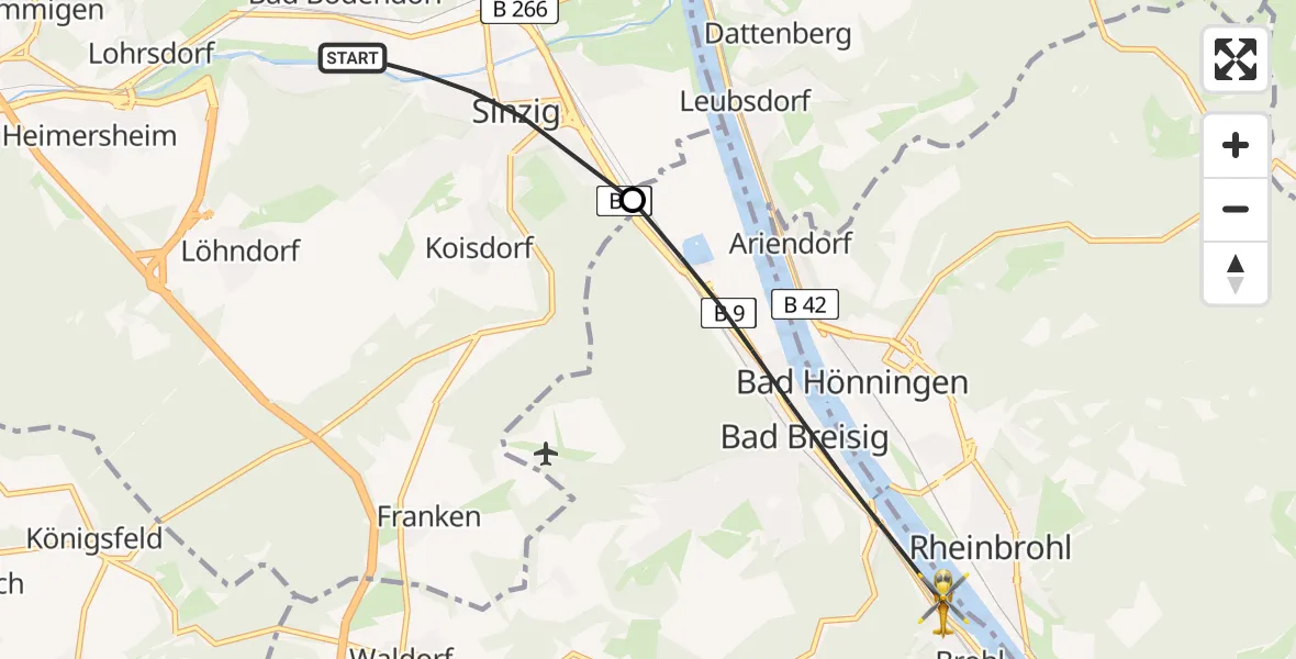 Flugroute Rettungshubschrauber Sinzig - Brohl-Lützing, 11 April 2026, 13:37