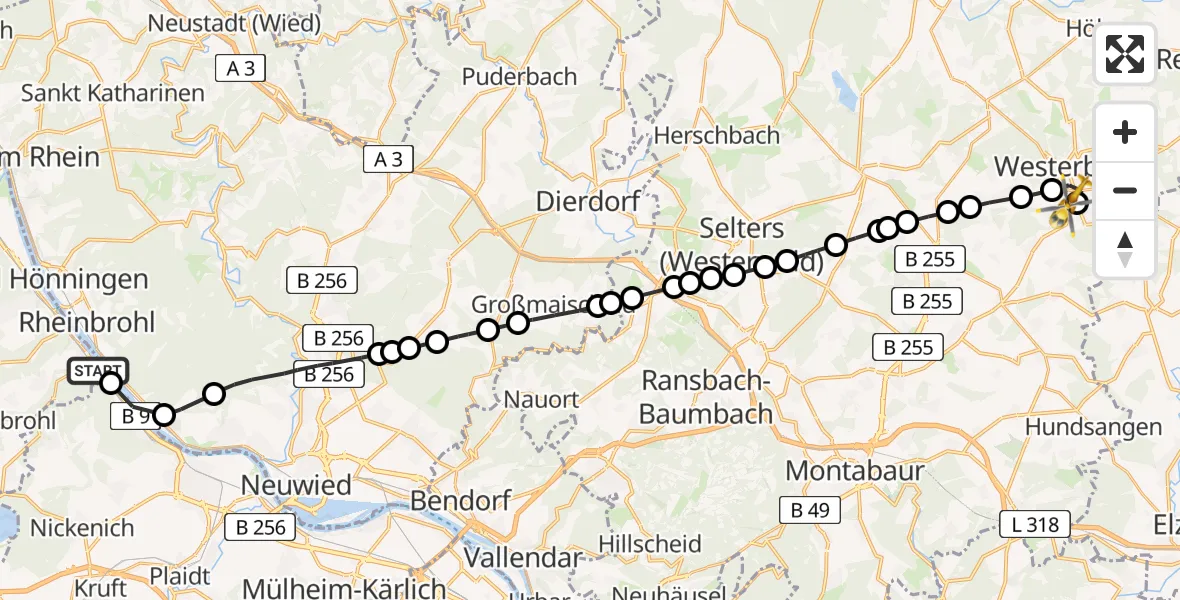 Flugroute Rettungshubschrauber Brohl-Lützing - Willmenrod, 11 April 2026, 13:41