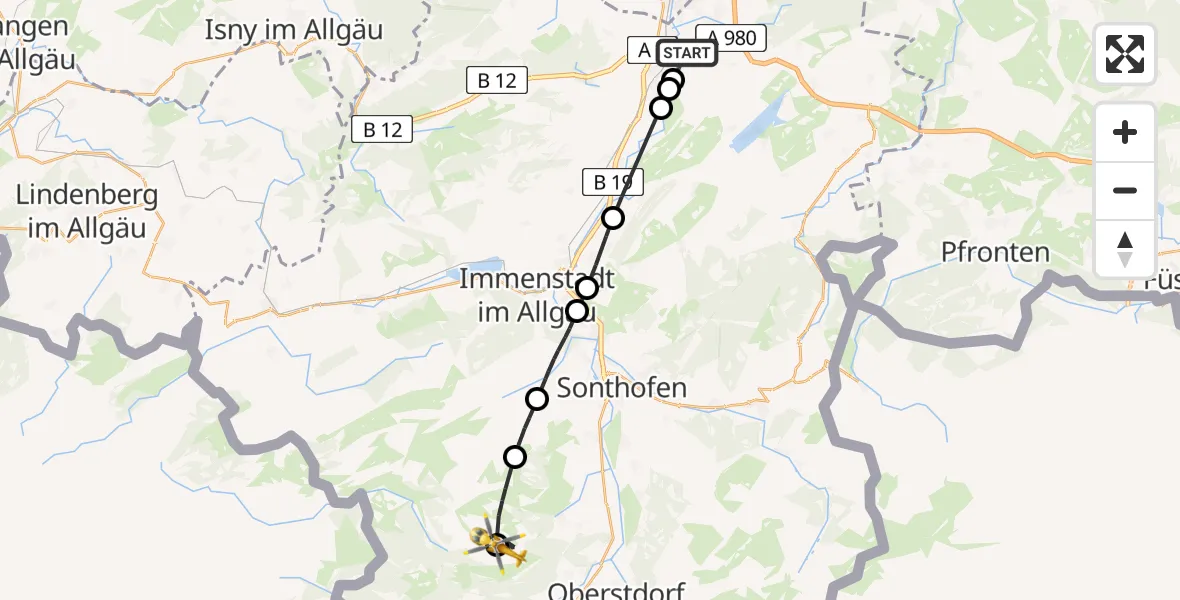 Flugroute Rettungshubschrauber Sulzberg - Obermaiselstein, 11 April 2026, 13:48