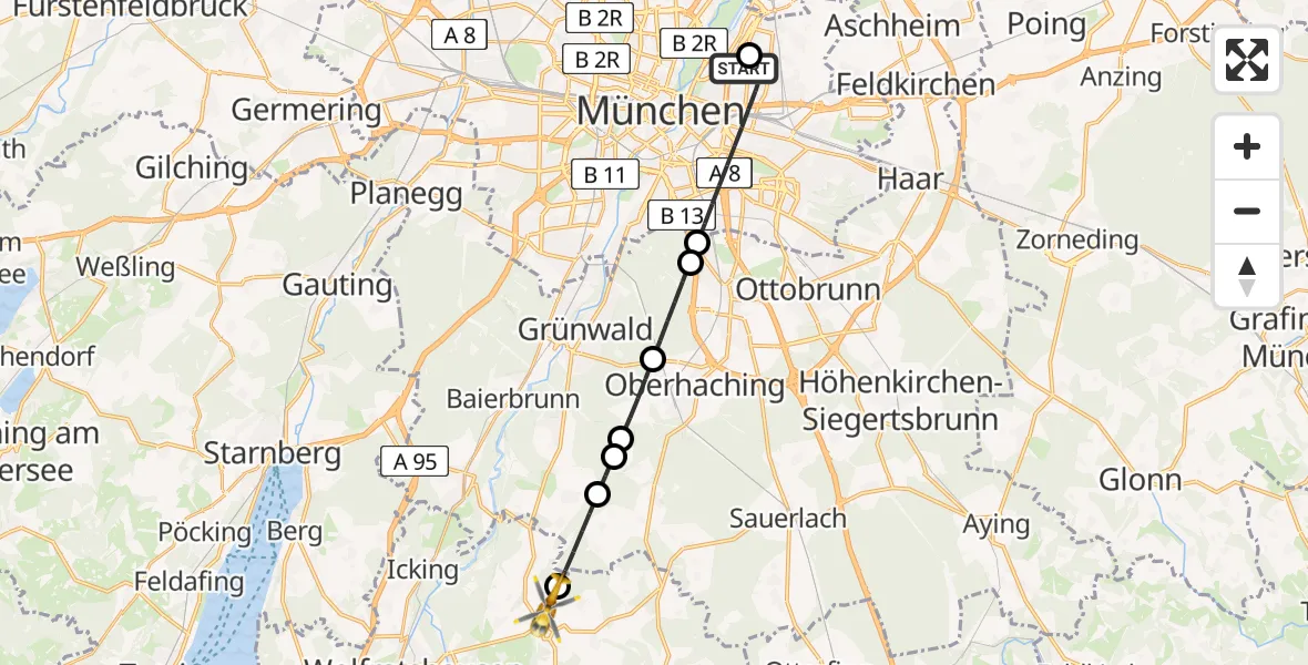 Flugroute Rettungshubschrauber München Bogenhausen Hospital - Egling, 11 April 2026, 13:51