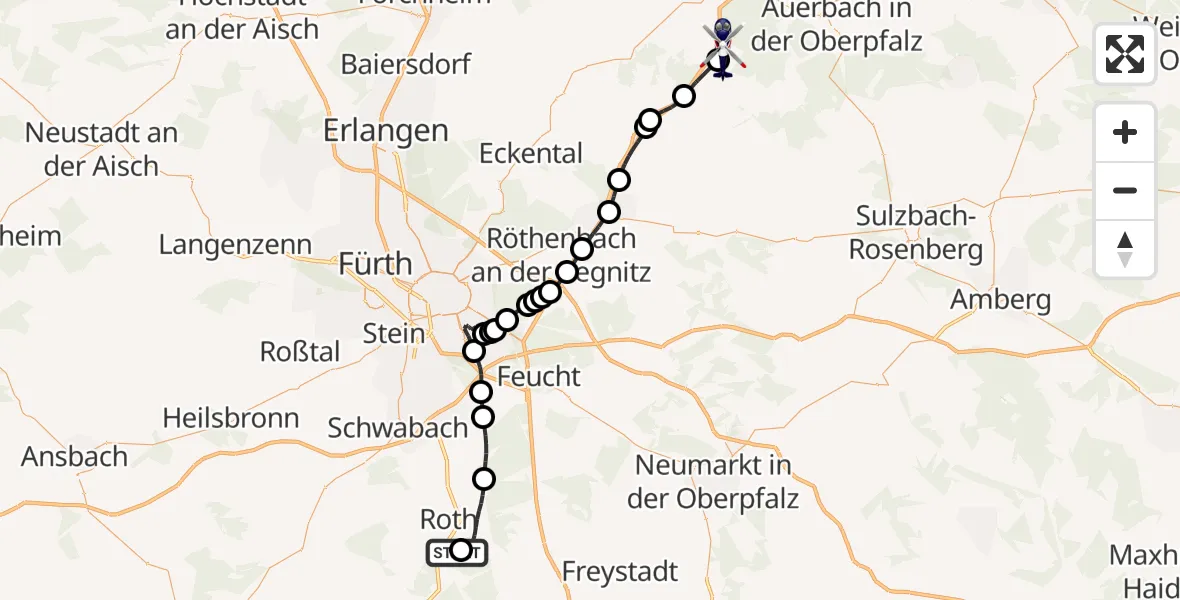 Flugroute Polizeihubschrauber Flugplatz Roth - Plech, 11 April 2026, 13:58