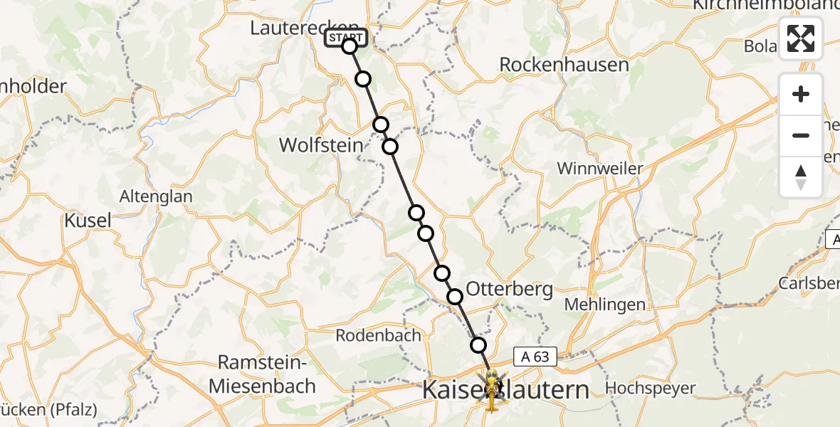 Flugroute Rettungshubschrauber Cronenberg - Westpfalz Hospital Kaiserslautern, 11 April 2026, 14:01
