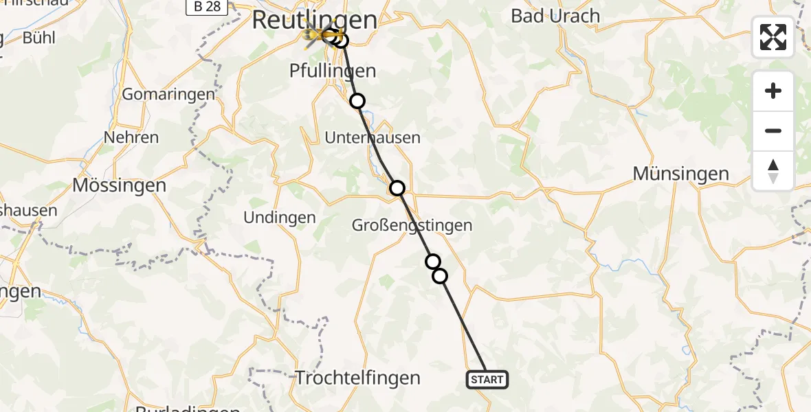 Flugroute Rettungshubschrauber Hohenstein - Reutlingen, 11 April 2026, 14:02