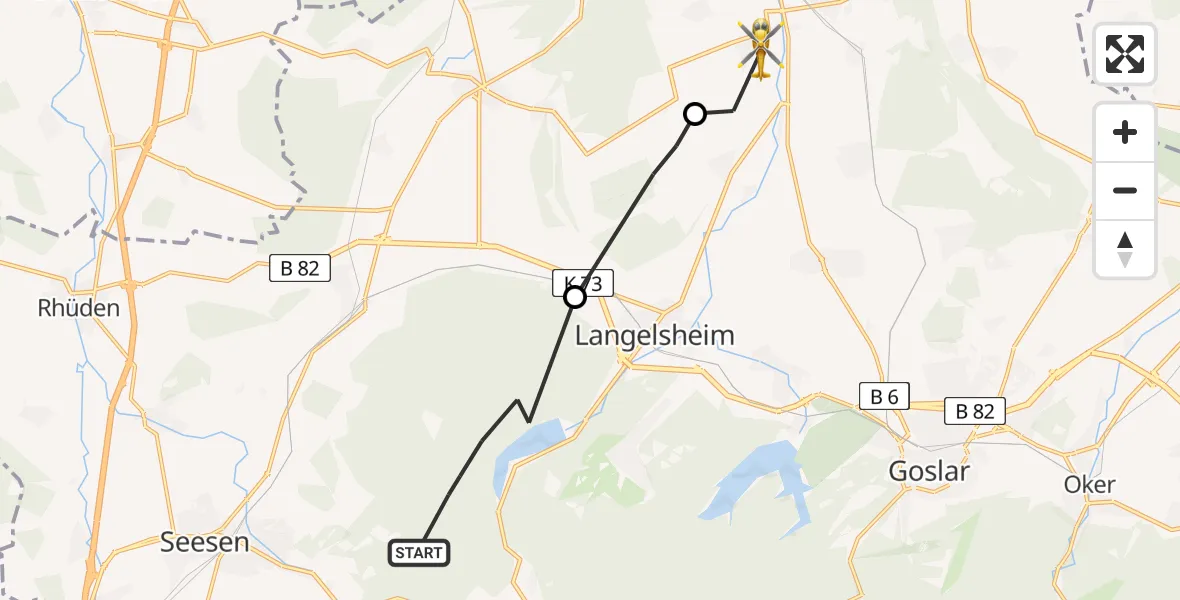 Flugroute Rettungshubschrauber Harz (Landkreis Goslar) - Liebenburg, 11 April 2026, 14:05