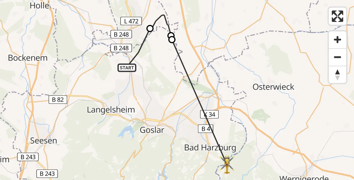 Flugroute Rettungshubschrauber Liebenburg - Ilsenburg (Harz), 11 April 2026, 14:09