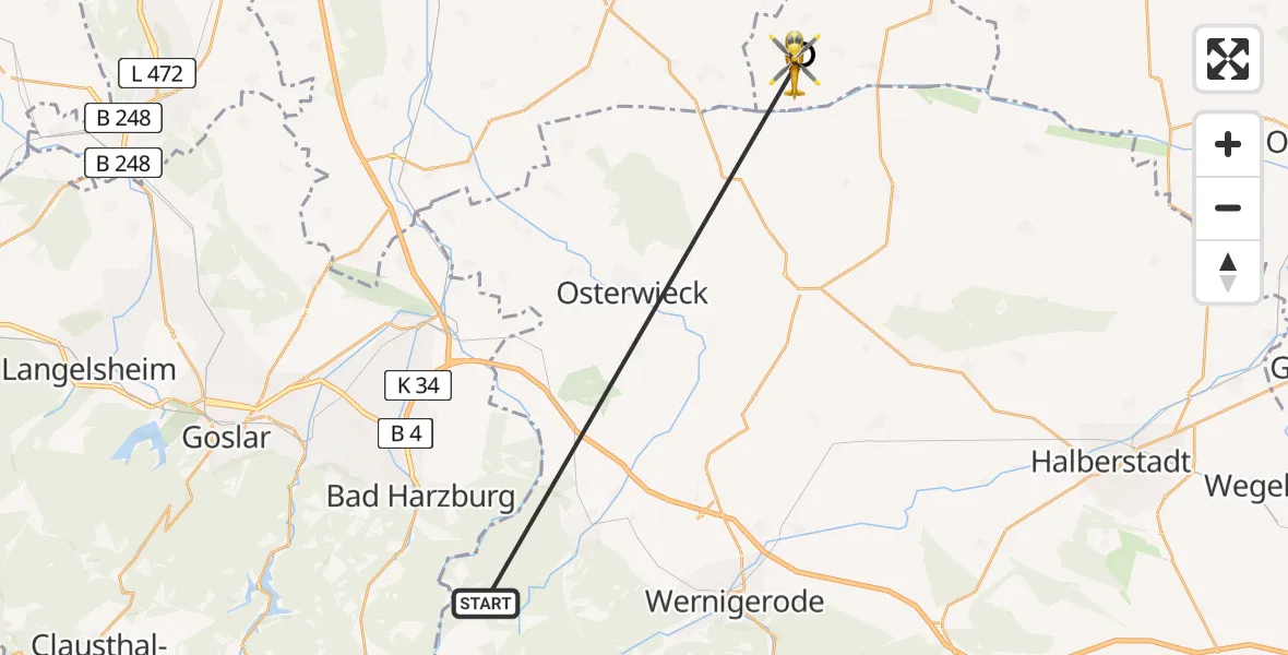 Flugroute Rettungshubschrauber Ilsenburg (Harz) - Gevensleben, 11 April 2026, 14:20
