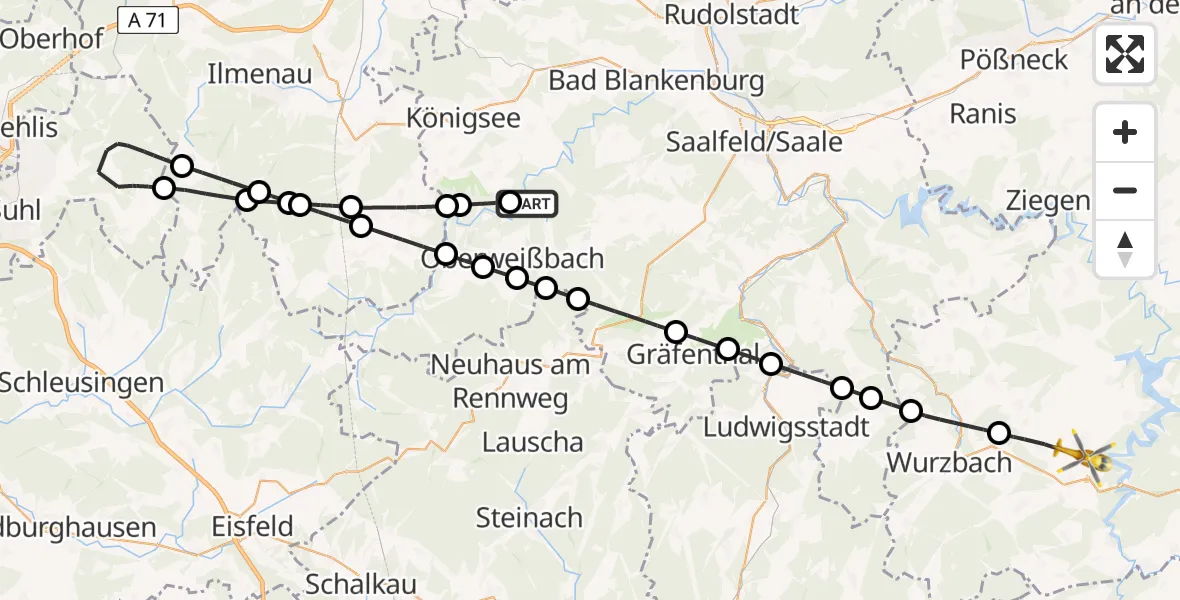 Flugroute Rettungshubschrauber Unterweißbach - Saalburg-Ebersdorf, 11 April 2026, 14:22