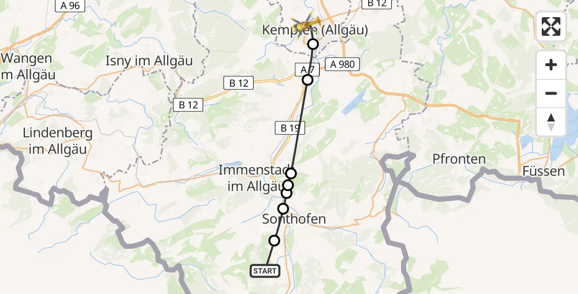 Flugroute Rettungshubschrauber Bolsterlang - Kempten (Allgäu), 11 April 2026, 14:22