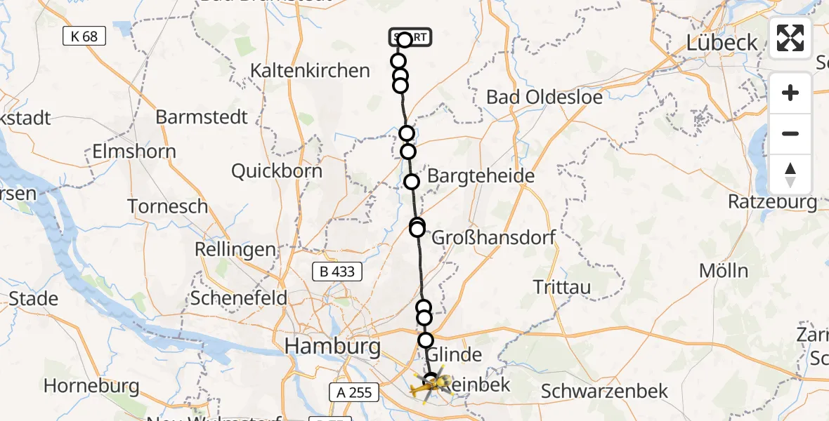 Flugroute Rettungshubschrauber Todesfelde - Christoph Hansa ADAC Hubschrauberlandeplatz, 11 April 2026, 14:22