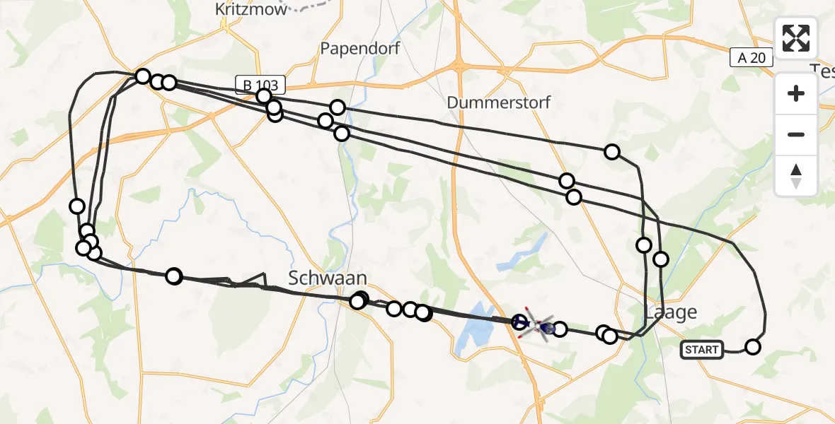 Flugroute Polizeihubschrauber Laage - Dolgen am See, 11 April 2026, 14:28