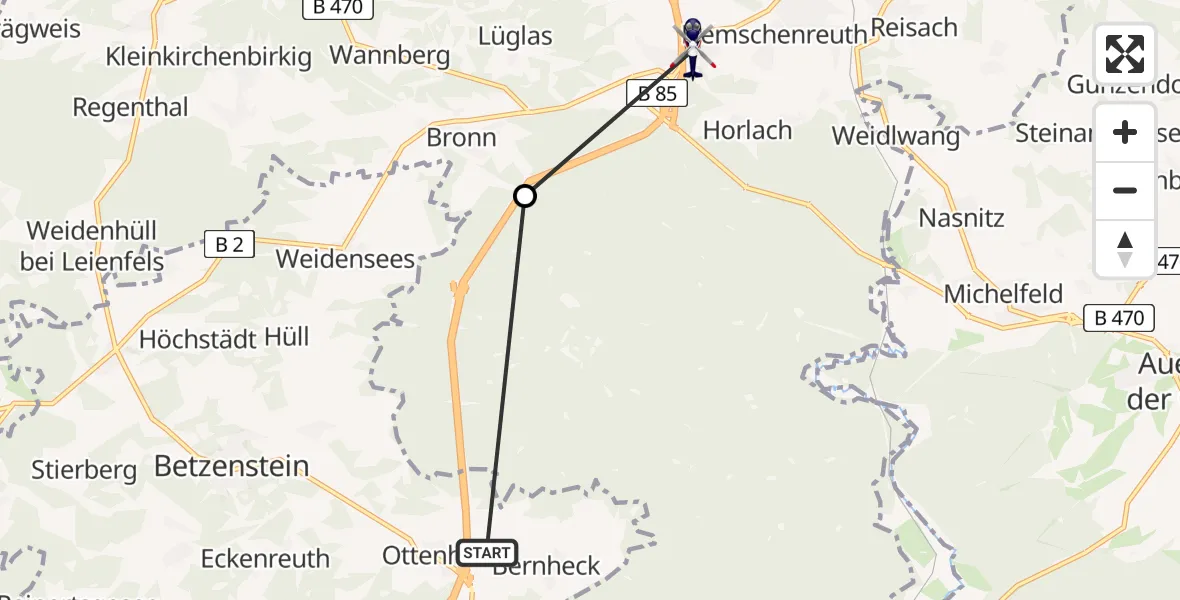 Routekaart van de vlucht: Polizeihubschrauber nach Pegnitz, Waldanger