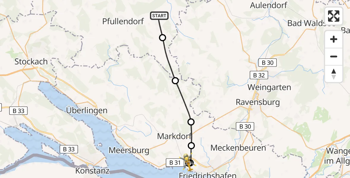 Flugroute Rettungshubschrauber Ostrach - Friedrichshafen Hospital, 11 April 2026, 14:38