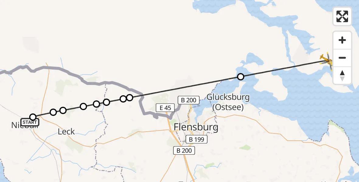 Flugroute Rettungshubschrauber Niebüll - Glücksburg (Ostsee), 11 April 2026, 14:38