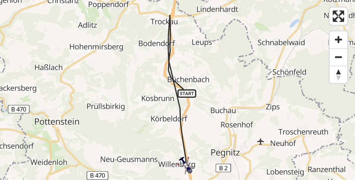 Flugroute Polizeihubschrauber Pegnitz - Pegnitz, 11 April 2026, 14:39