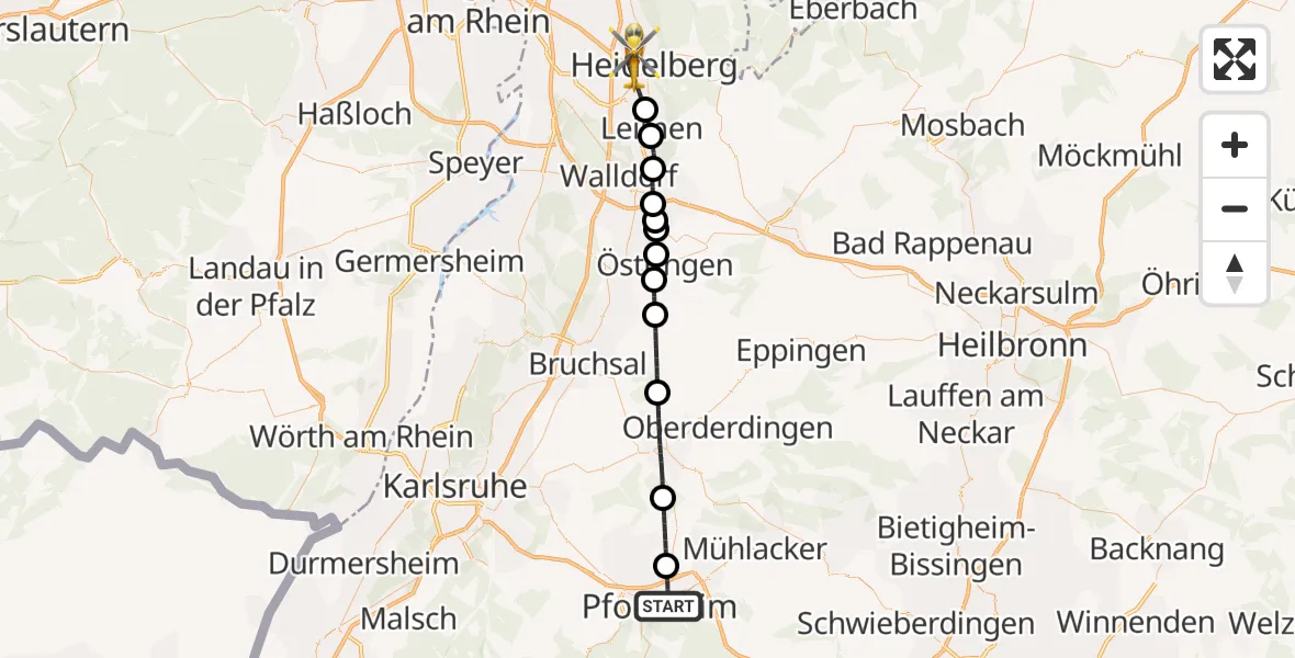 Flugroute Rettungshubschrauber Pforzheim - Heidelberg, 11 April 2026, 14:40