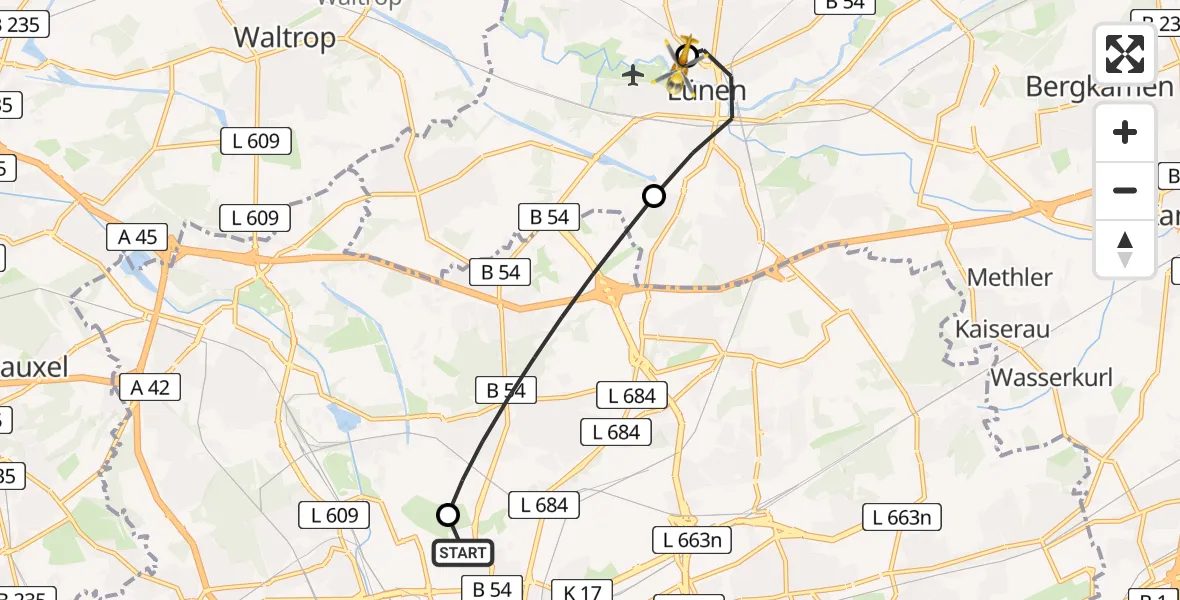 Flugroute Rettungshubschrauber Dortmund Hospital North - Sankt Marien Hospital, 11 April 2026, 14:52