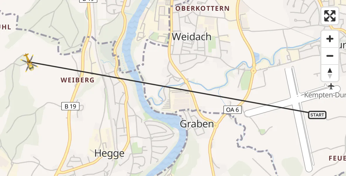 Flugroute Rettungshubschrauber Kempten-Durach Flugplatz - Waltenhofen, 11 April 2026, 14:52