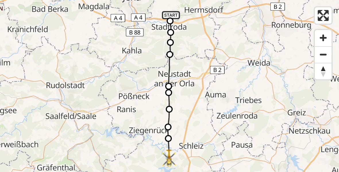 Flugroute Rettungshubschrauber Ruttersdorf-Lotschen - Schleiz, 11 April 2026, 14:53