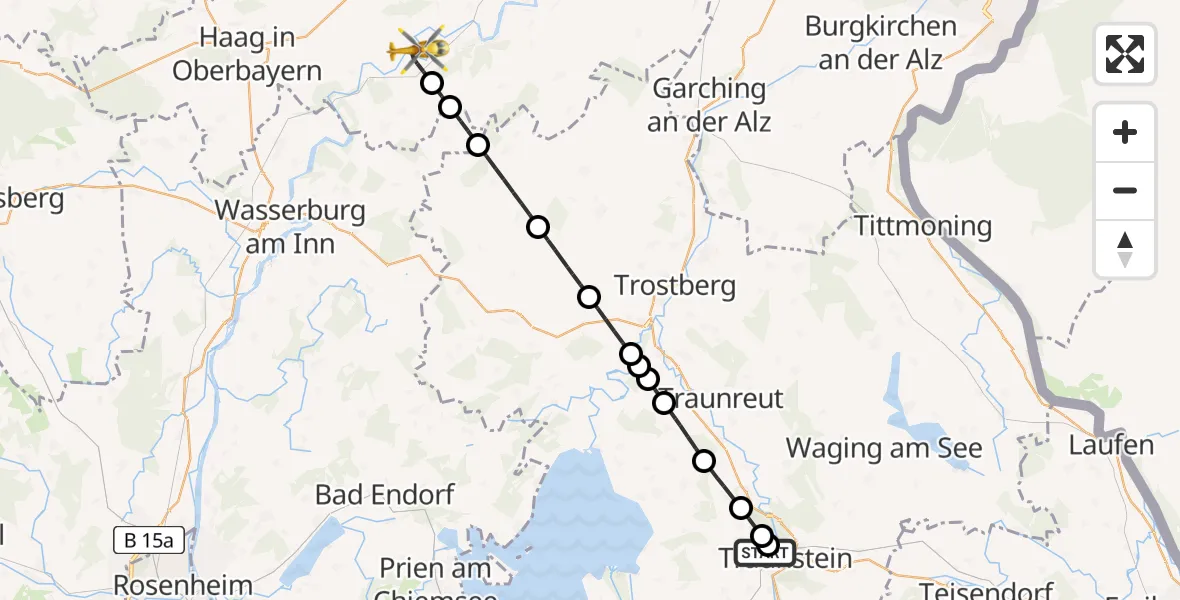 Flugroute Rettungshubschrauber Traunstein Hospital - Gars a.Inn, 11 April 2026, 14:53