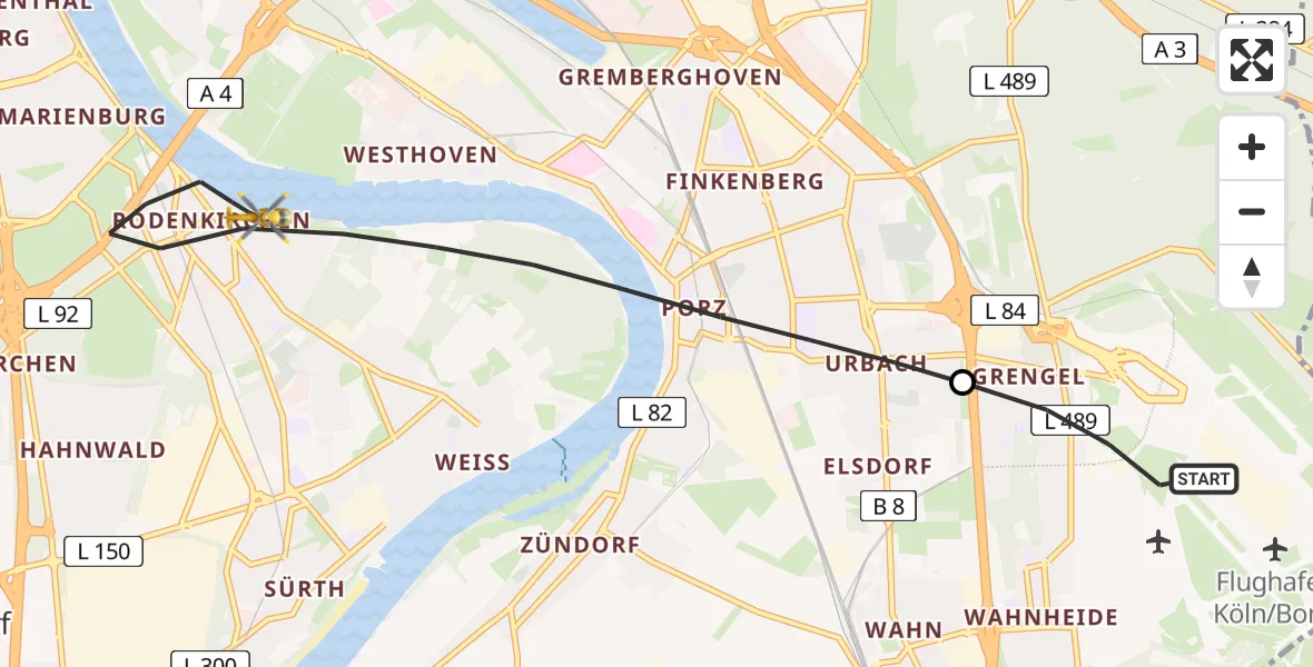 Flugroute Rettungshubschrauber Köln Bonn Flughafen - Köln, 11 April 2026, 14:57