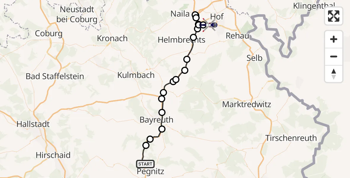 Flugroute Polizeihubschrauber Pegnitz - Hof-Plauen Flughafen, 11 April 2026, 15:04