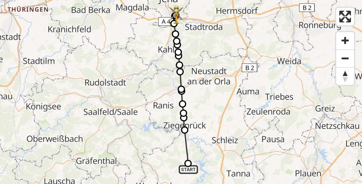 Flugroute Rettungshubschrauber Saalburg-Ebersdorf - Jena University Hospital, 11 April 2026, 15:19