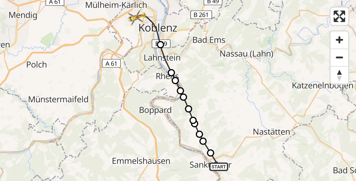 Flugroute Rettungshubschrauber Sankt Goarshausen - Koblenz, 11 April 2026, 15:28