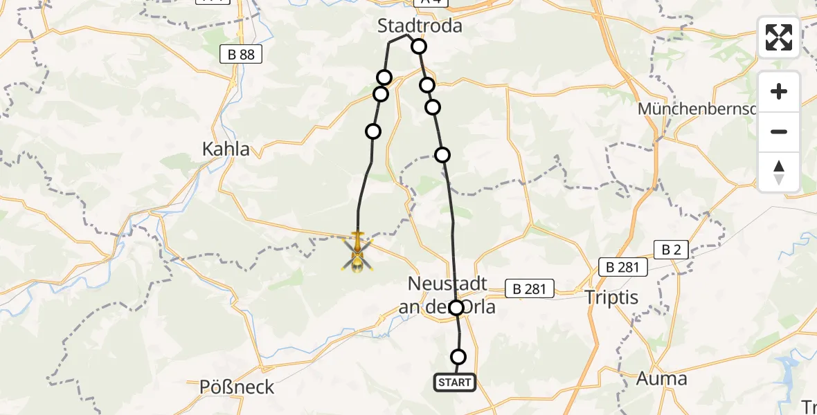 Flugroute Rettungshubschrauber Neustadt an der Orla - Langenorla, 11 April 2026, 15:34
