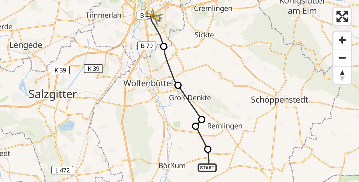 Flugroute Rettungshubschrauber Börßum - Braunschweig, 11 April 2026, 15:35