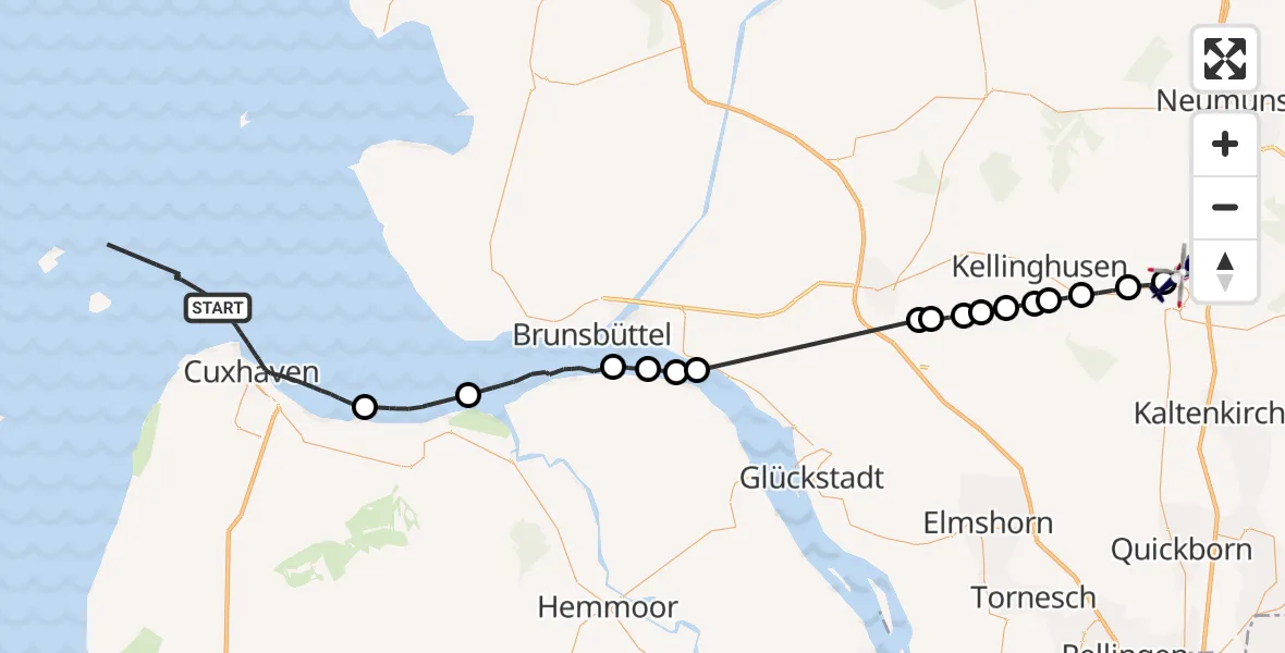 Flugroute Polizeihubschrauber Cuxhaven - Bad Bramstedt Hubschrauberlandeplatz, 11 April 2026, 15:36
