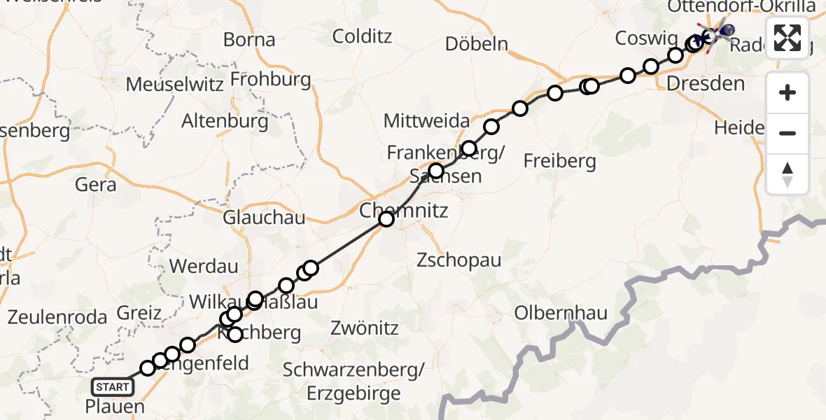 Flugroute Polizeihubschrauber Plauen - Dresden Flughafen, 11 April 2026, 15:37