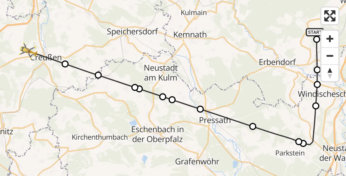 Flugroute Rettungshubschrauber Friedenfels - Creußen, 11 April 2026, 15:38