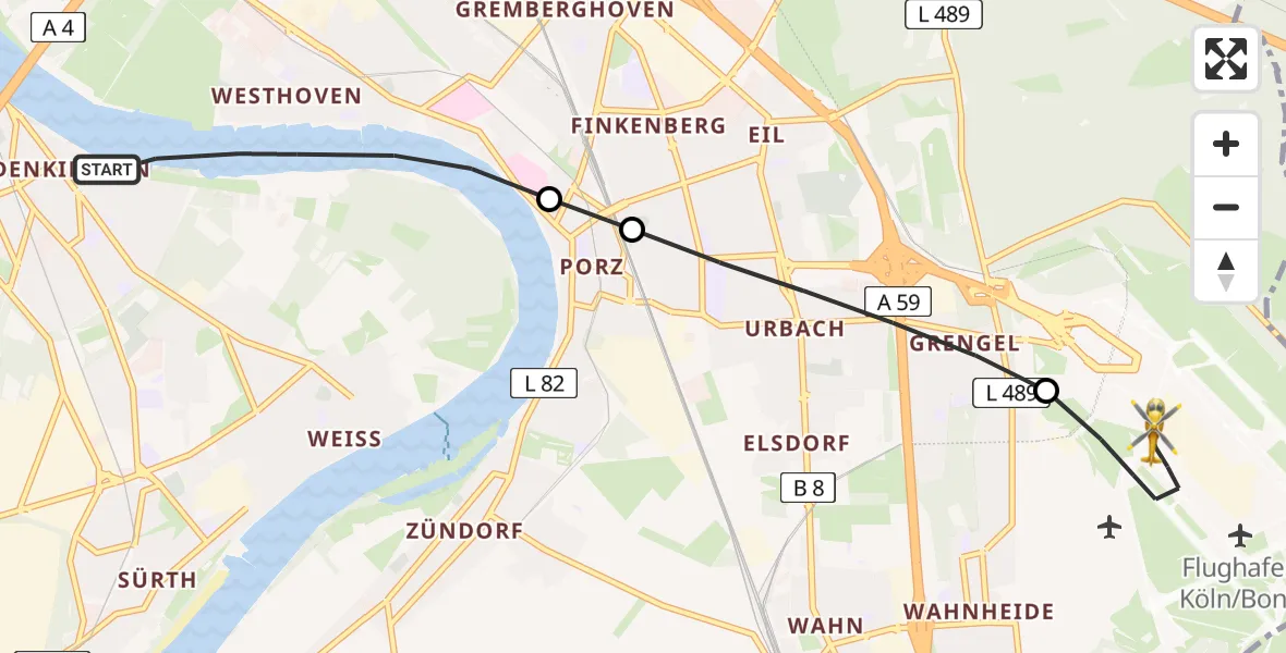 Flugroute Rettungshubschrauber Köln - Köln Bonn Flughafen, 11 April 2026, 15:43