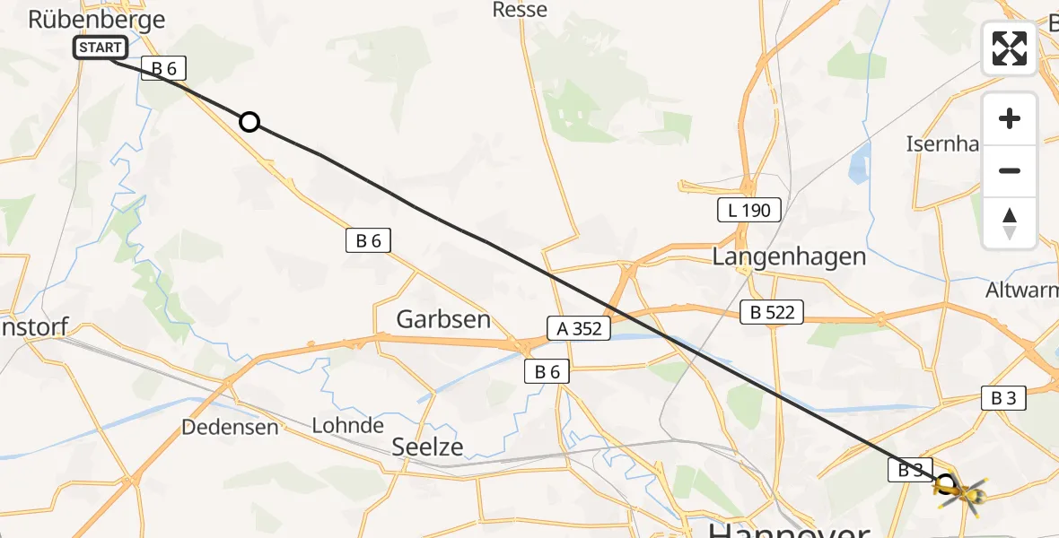 Flugroute Rettungshubschrauber Neustadt am Rübenberge - Hannover Luftrettung Hubschrauberlandeplatz (Christoph 4), 11 April 2026, 15:48