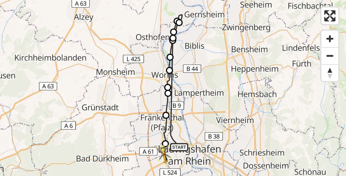 Flugroute Rettungshubschrauber Ludwigshafen am Rhein - Ludwigshafen am Rhein, 11 April 2026, 15:51