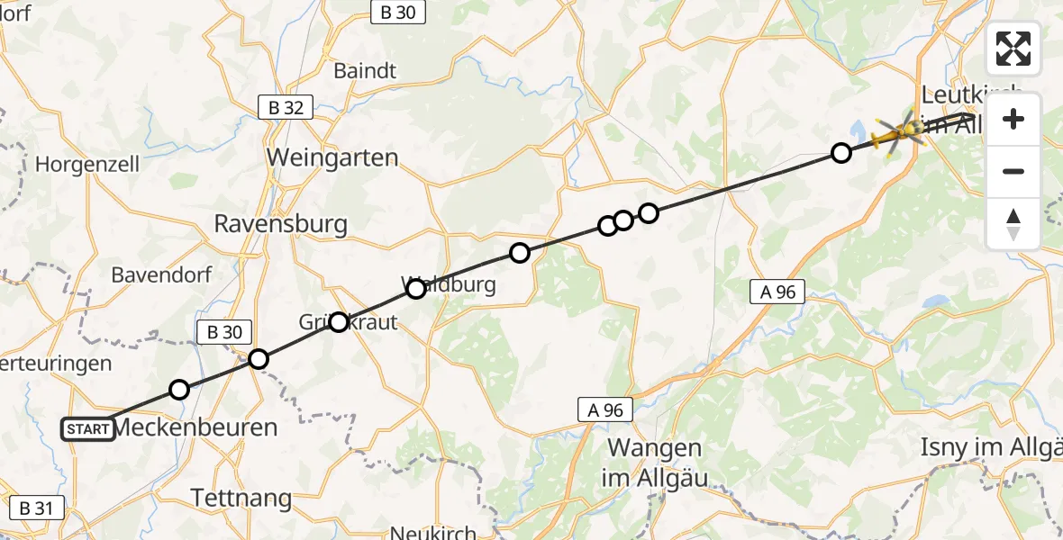 Flugroute Rettungshubschrauber Friedrichshafen - Leutkirch im Allgäu, 11 April 2026, 15:57