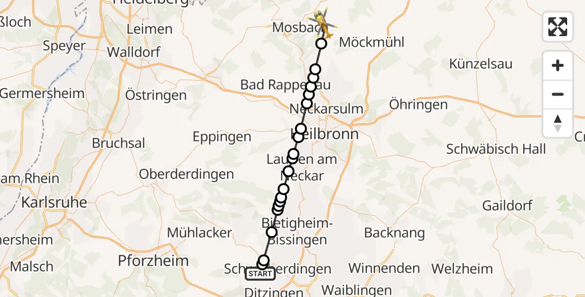 Flugroute Rettungshubschrauber Hemmingen - Billigheim, 11 April 2026, 15:57