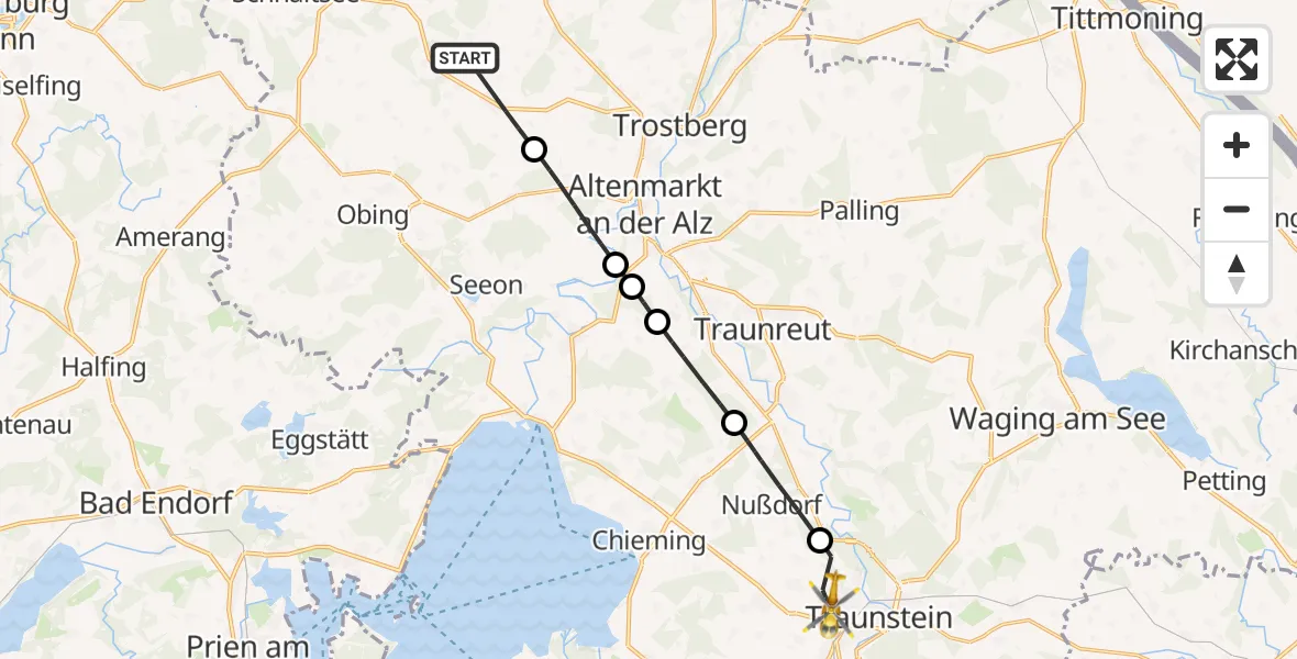 Flugroute Rettungshubschrauber Kienberg - Traunstein Krankenhaus Hubschrauberlandeplatz, 11 April 2026, 15:57