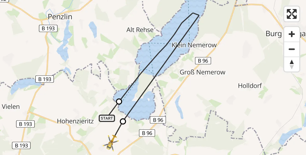 Flugroute Rettungshubschrauber Hohenzieritz - Blumenholz, 11 April 2026, 15:57