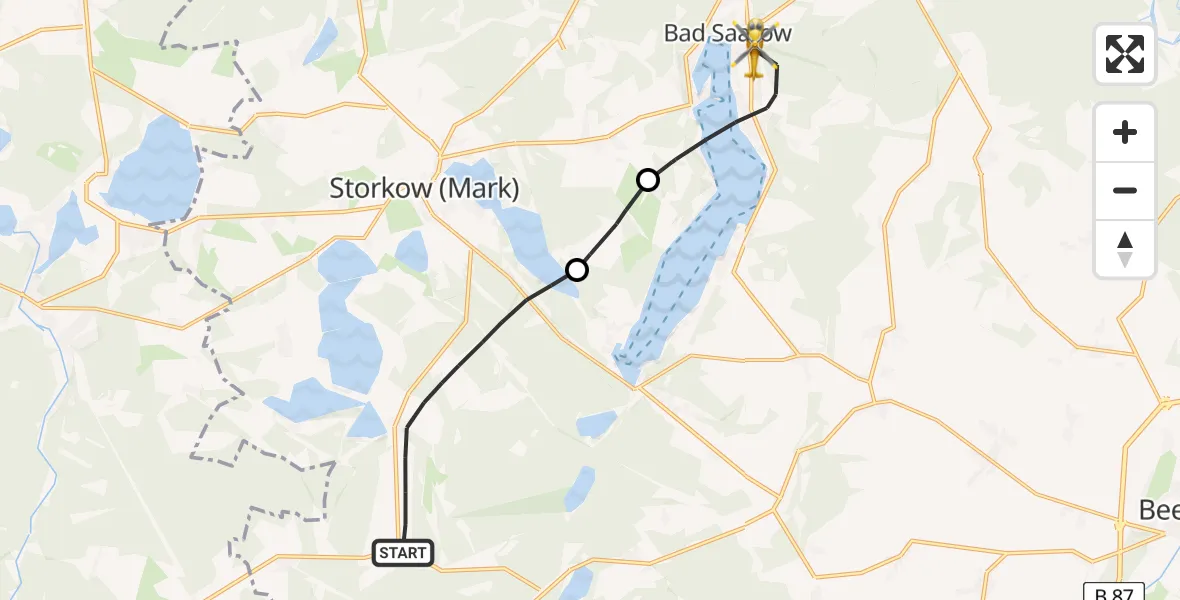 Flugroute Rettungshubschrauber Storkow (Mark) - Bad Saarow, 11 April 2026, 15:59