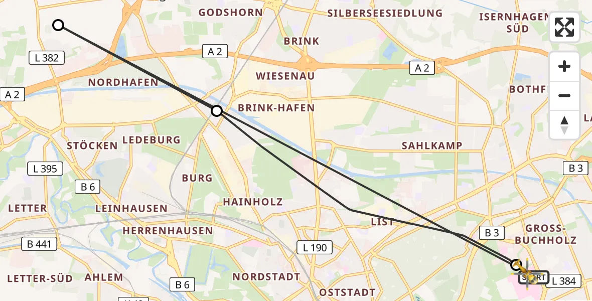 Flugroute Rettungshubschrauber Hannover Luftrettung Hubschrauberlandeplatz (Christoph 4) - Hannover Luftrettung Hubschrauberlandeplatz (Christoph 4), 11 April 2026, 15:58