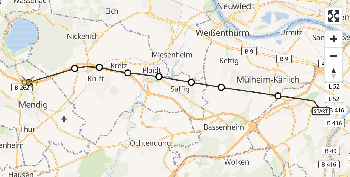 Flugroute Rettungshubschrauber Koblenz - Mendig, 11 April 2026, 16:04