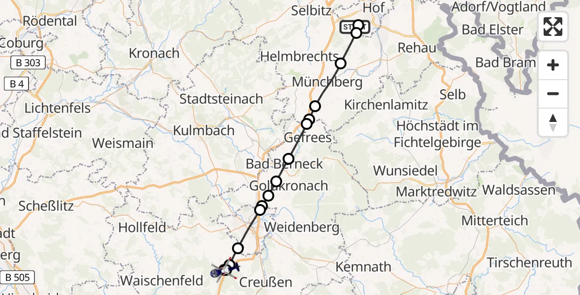 Flugroute Polizeihubschrauber Hof-Plauen Flughafen - Creußen, 11 April 2026, 16:06