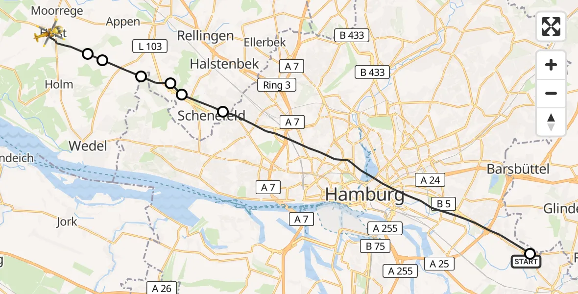 Flugroute Rettungshubschrauber Christoph Hansa ADAC Hubschrauberlandeplatz - Heist, 11 April 2026, 16:08
