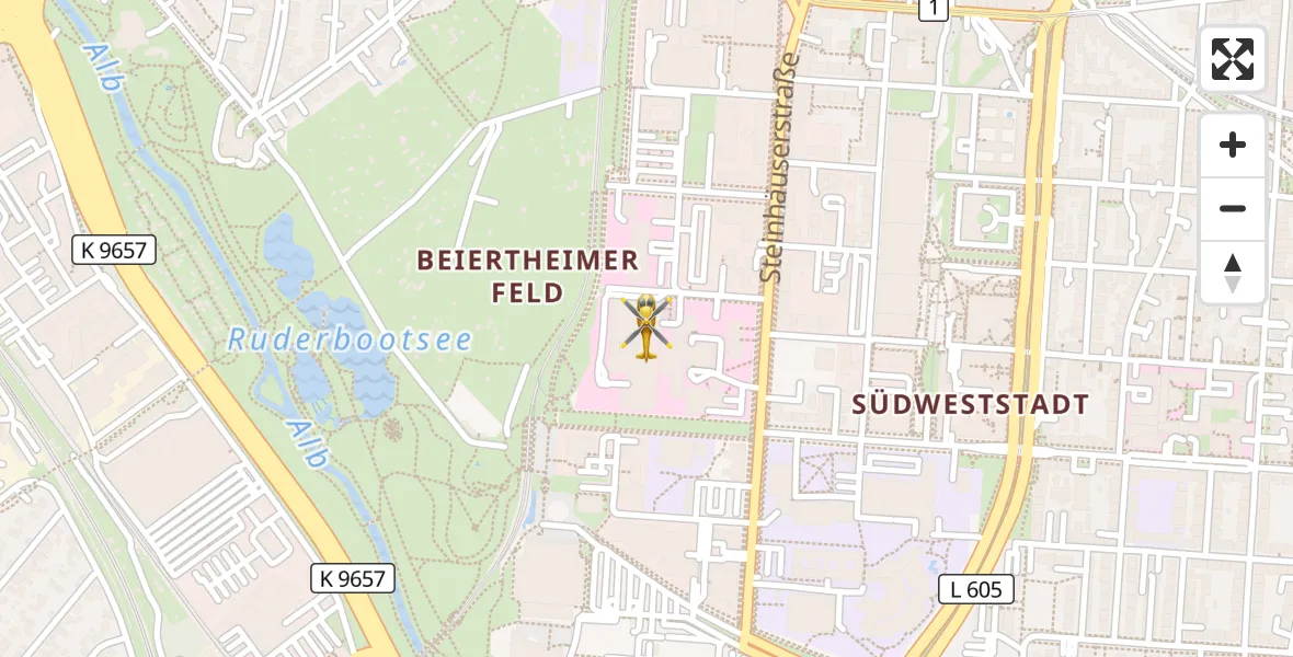 Flugroute Rettungshubschrauber Sankt Vincentius Hospital - Sankt Vincentius Hospital, 11 April 2026, 16:12