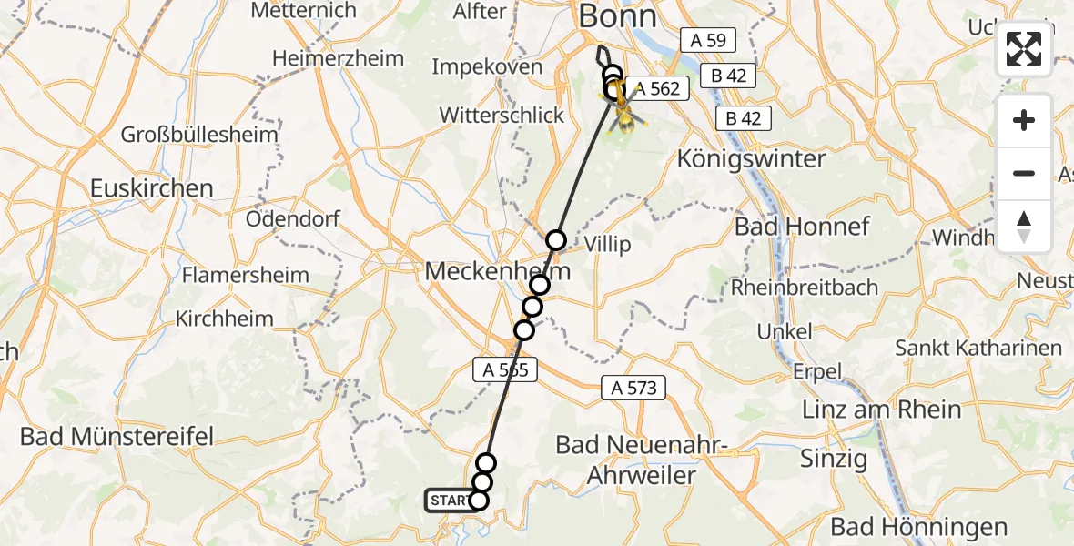 Flugroute Ambulanzhubschrauber Altenahr - Bonn, 11 April 2026, 16:13