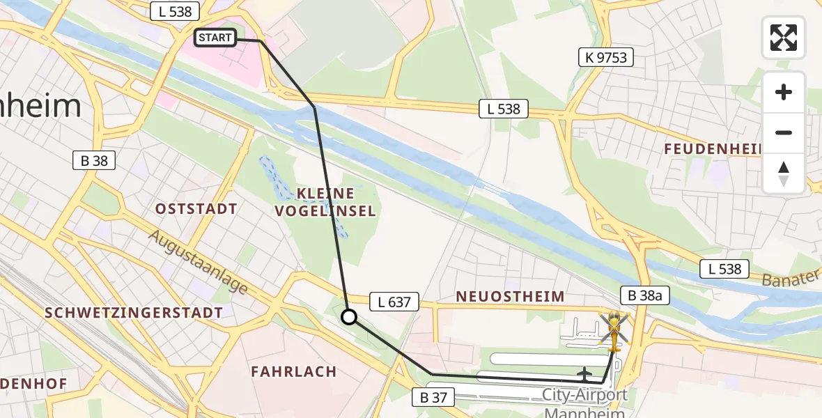 Flugroute Rettungshubschrauber Mannheim - Mannheim-City Flughafen, 11 April 2026, 16:15