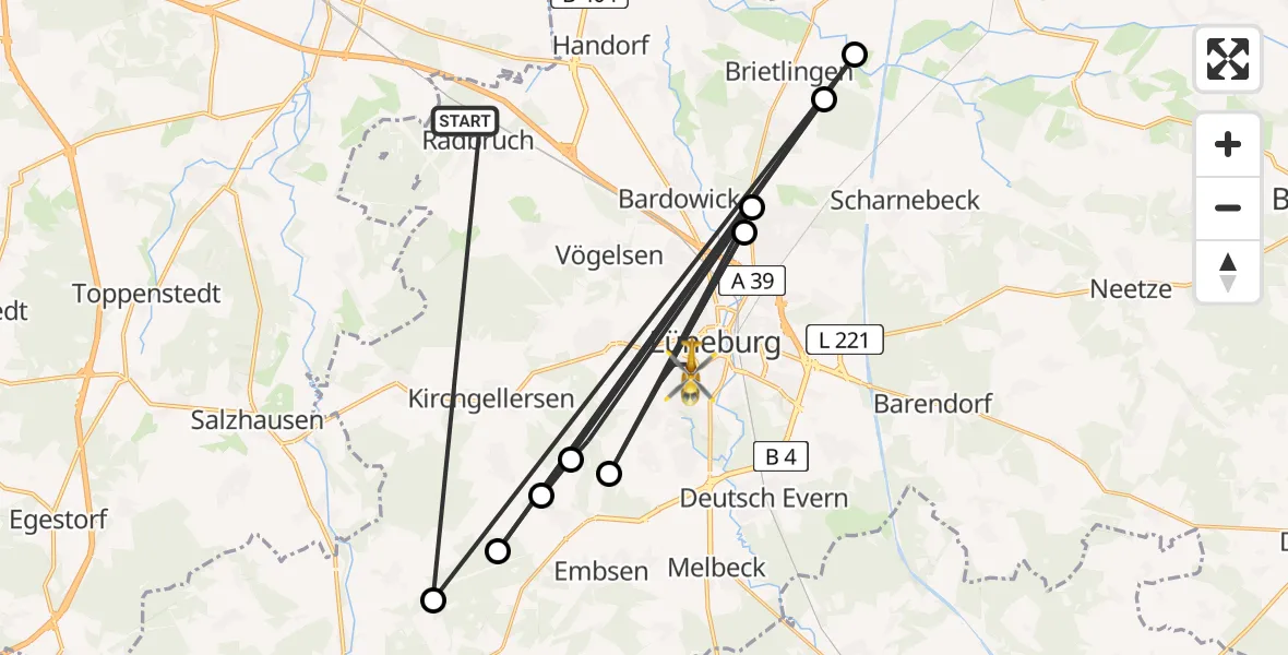 Flugroute Rettungshubschrauber Radbruch - Lüneburg, 11 April 2026, 16:20