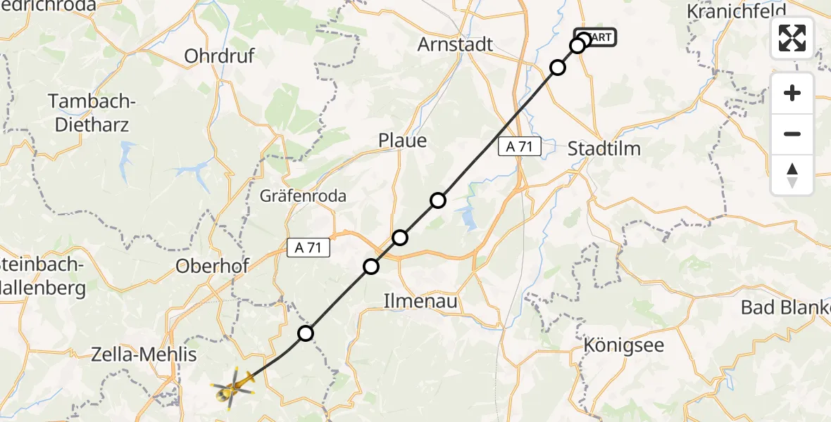Flugroute Rettungshubschrauber Arnstadt-Alkersleben Flugplatz - Suhl, 11 April 2026, 16:21