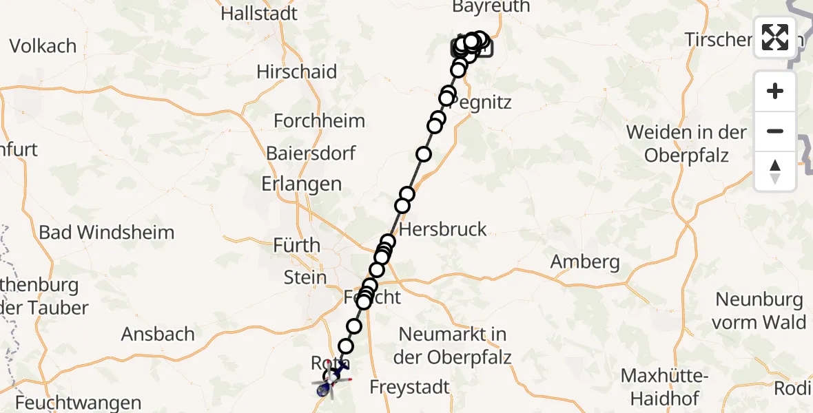 Flugroute Polizeihubschrauber Creußen - Flugplatz Roth, 11 April 2026, 16:31